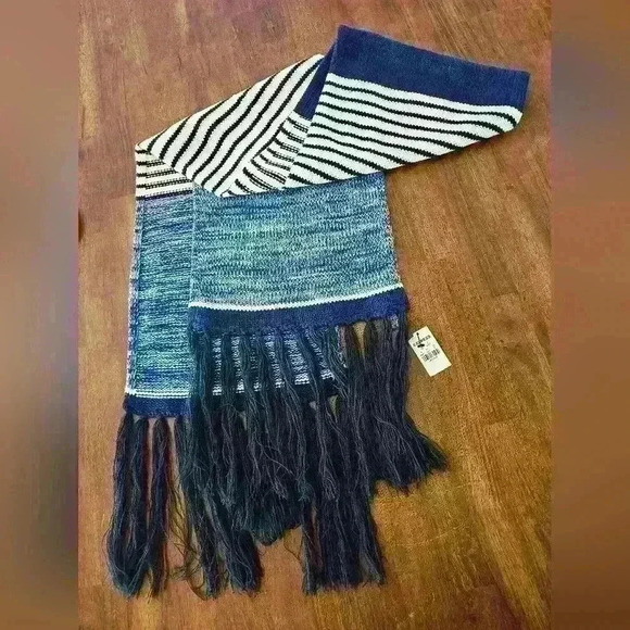 Brand new Express blue striped Scarf with fringe - Picture 1 of 2